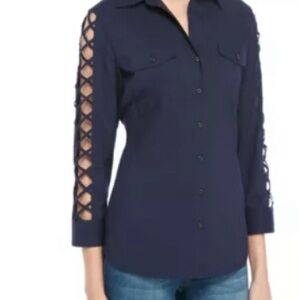 Sharagano Lattice Sleeve Knit to Fit Blouse